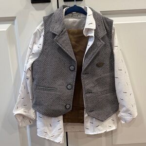 Kids' H&M Striped Gray Blazer with White Shirt and brown pants